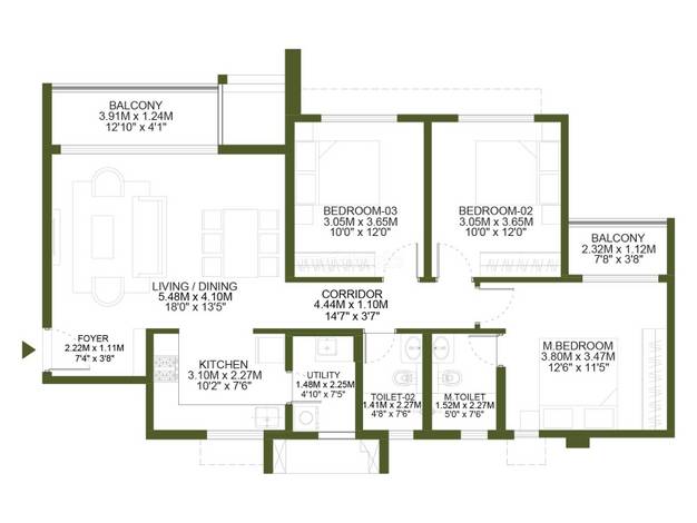 2 BHK Floor Plan